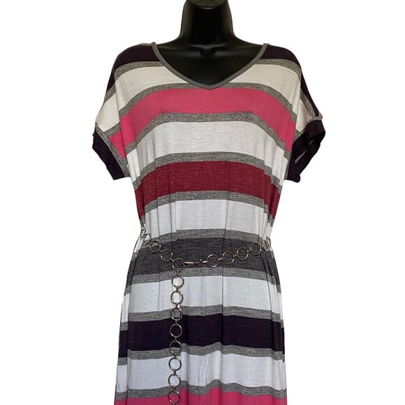 LuLaRoe Macy Striped Maxi Dress with Side Vents Sz M NWT - Picture 2 of 11